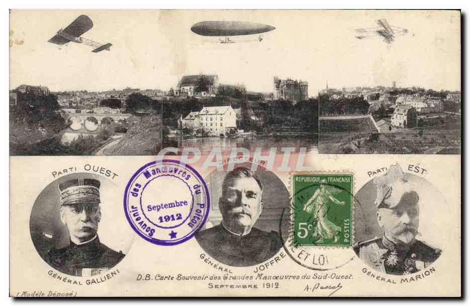CPA Militaria Grands Manoeuvres du sud Ouest Zeppelin Dirigeable Gallieni Marion 