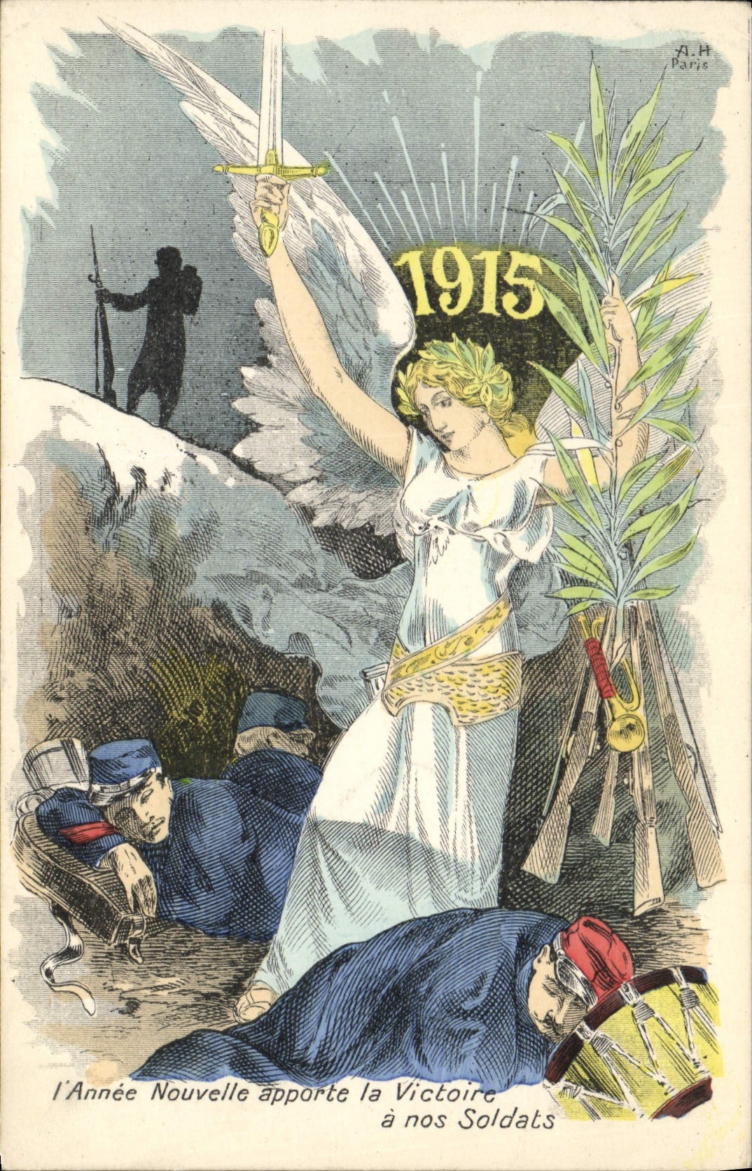CPA Militaria L'annee nouvelle apporte la victoire a nos soldats 1915