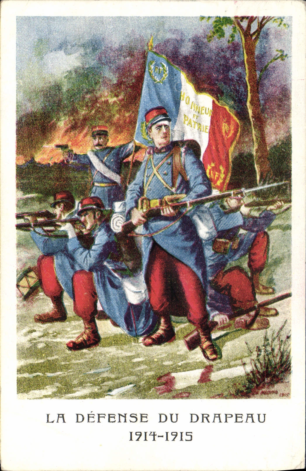 CPA Militaria La defense du drapeau 