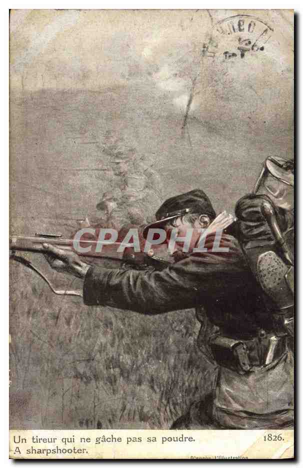 CPA Militaria Un tireur qui ne gache pas sa poudre 