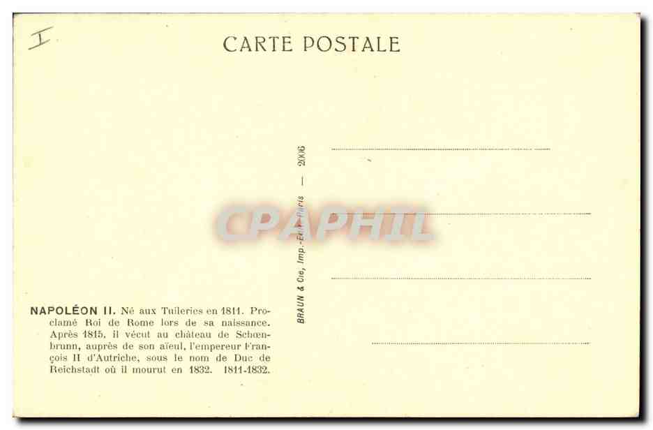 CPA Roi de Rome Napoleon II  — Verso