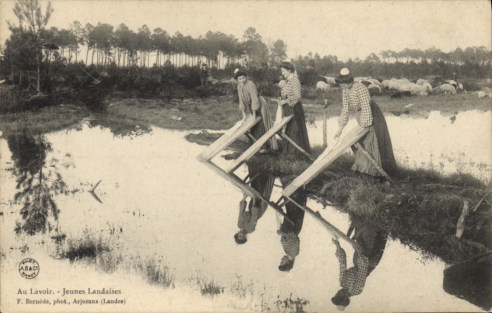 CPA Folklore Au lavoir Jeunes landaises 