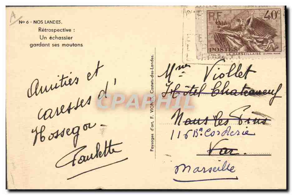 CPA Folklore Un echassier gardant ses moutons  — Verso