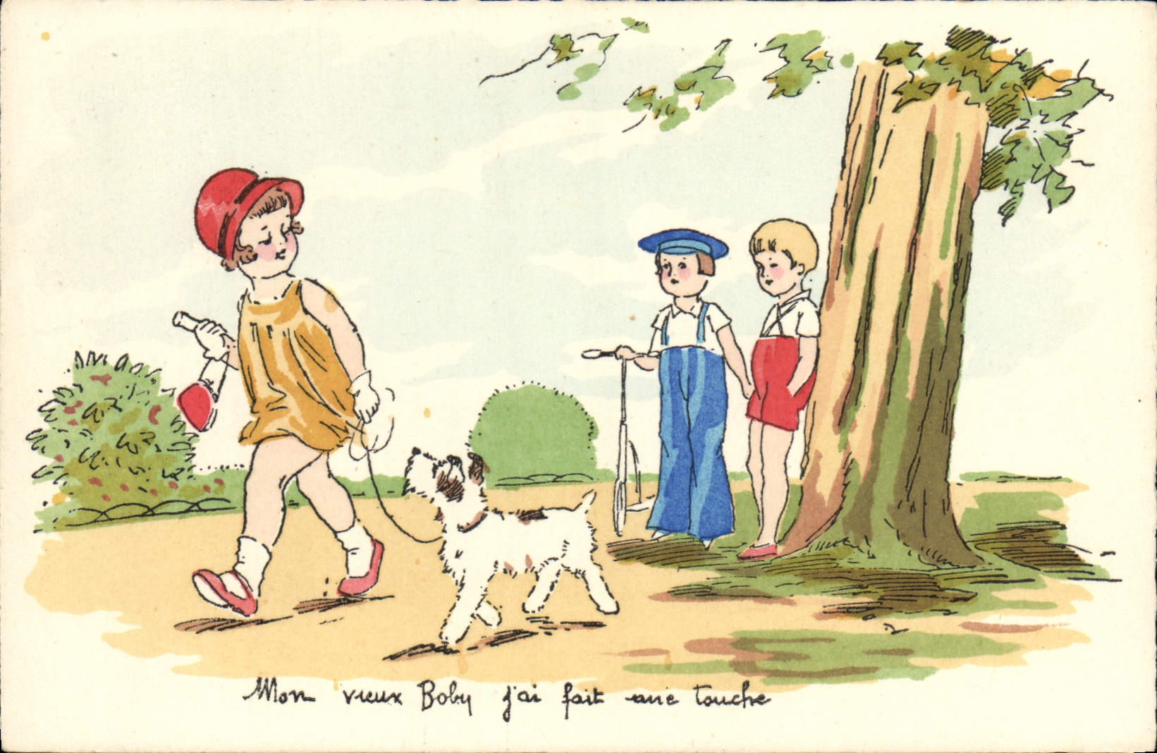 CPA Fantaisie Illustrateur Enfants Mon vieux boby j'ai fait une touche