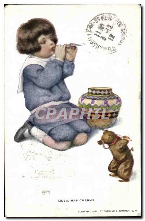 CPA Fantaisie Illustrateur Enfant Music has cahrms 