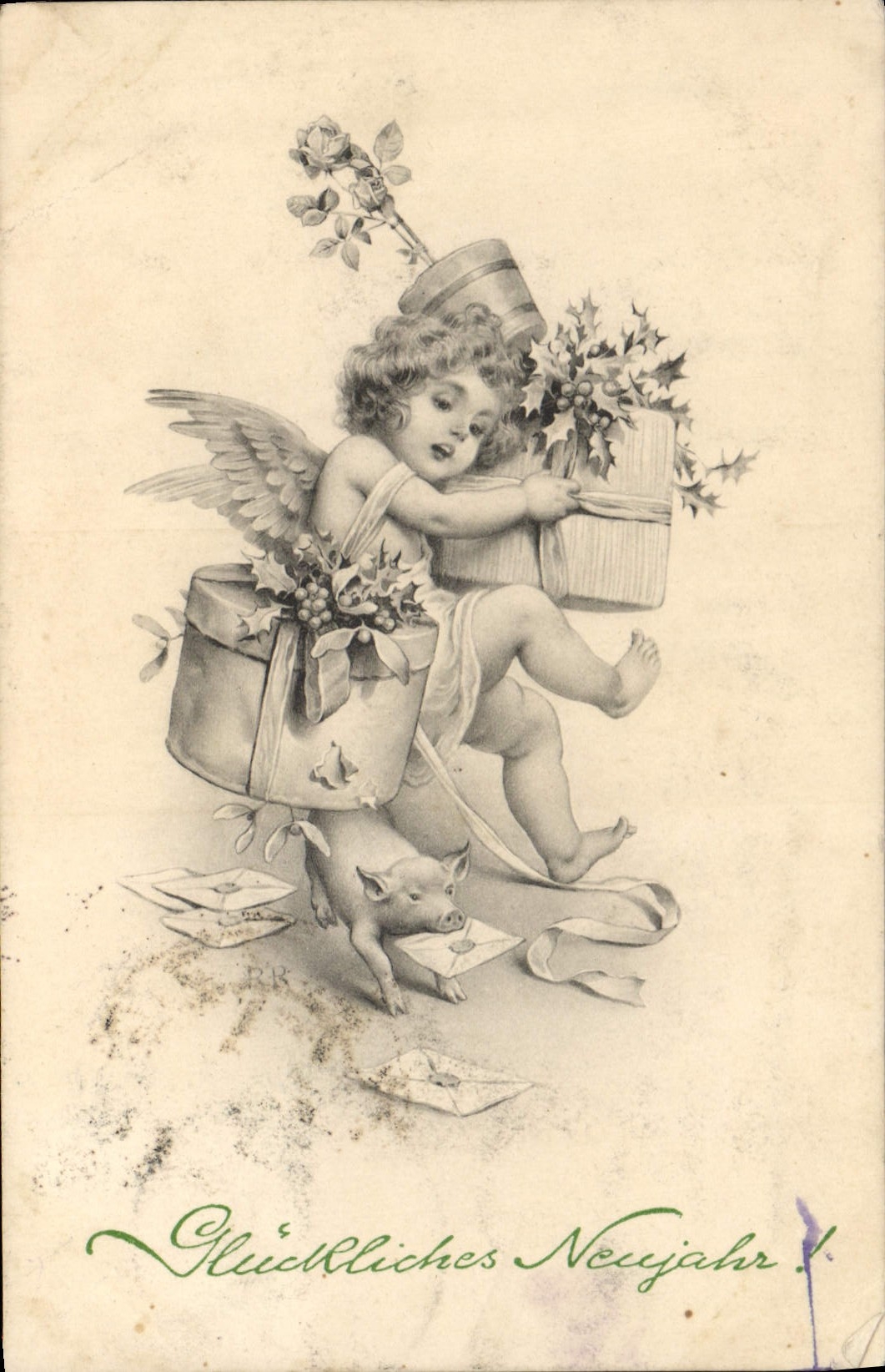 CPA Fantaisie Illustrateur Enfant Ange Cochon 