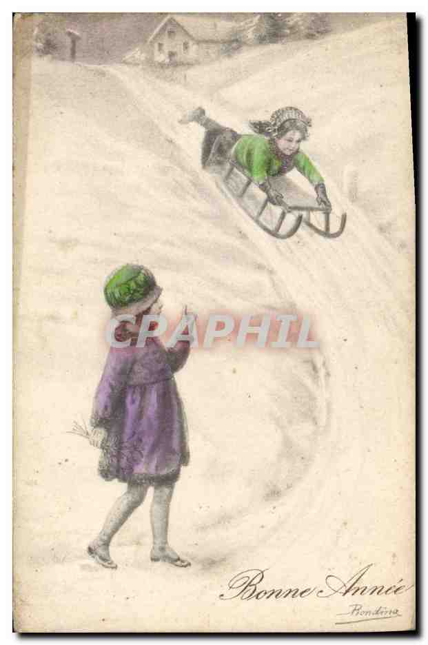 CPA Fantaisie Illustrateur Enfants Luge 