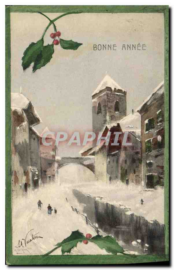 CPA Fantaisie Illustrateur Pont Bonne annee