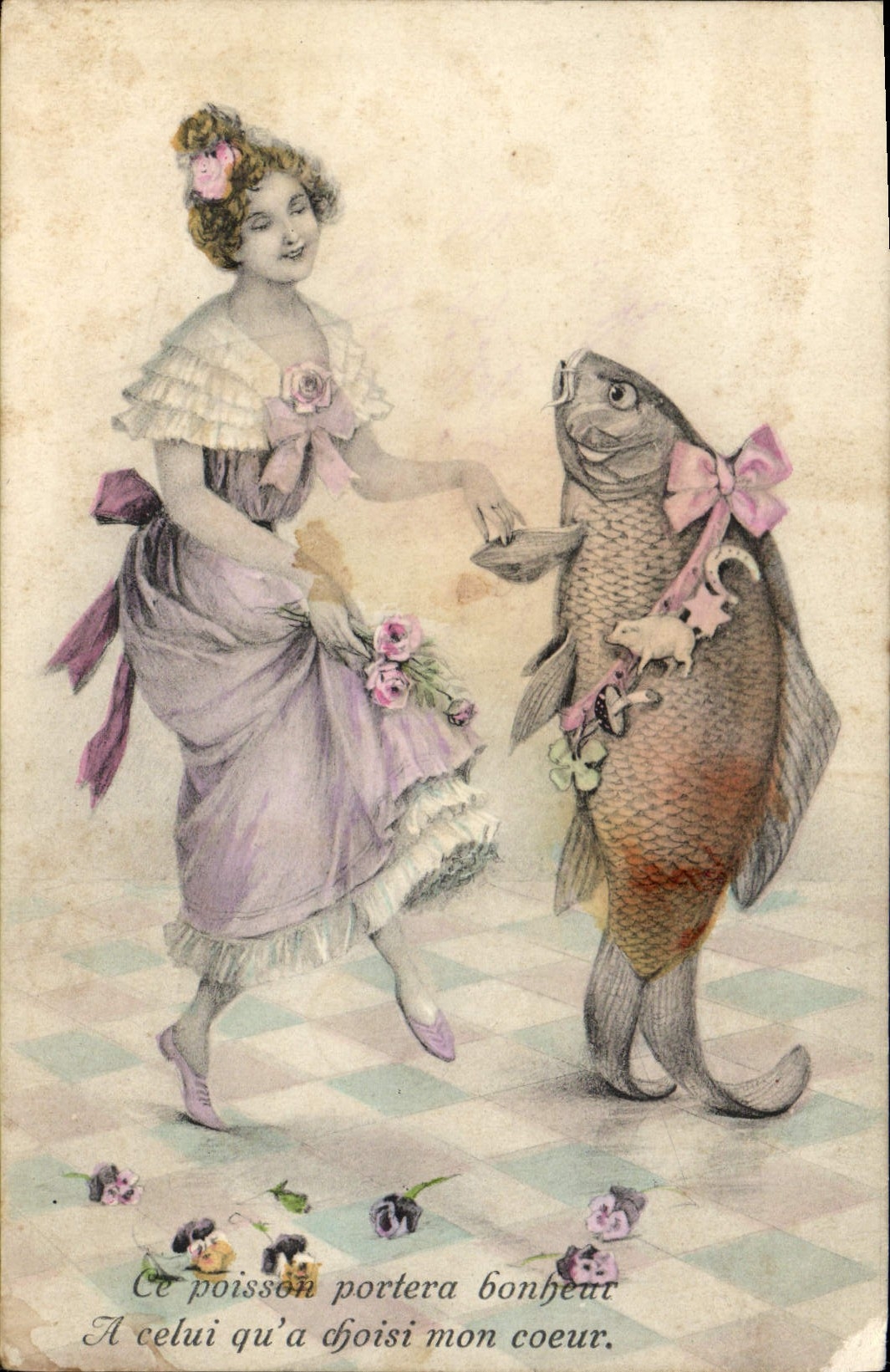 CPA Fantaisie Illustrateur Femme Poisson 