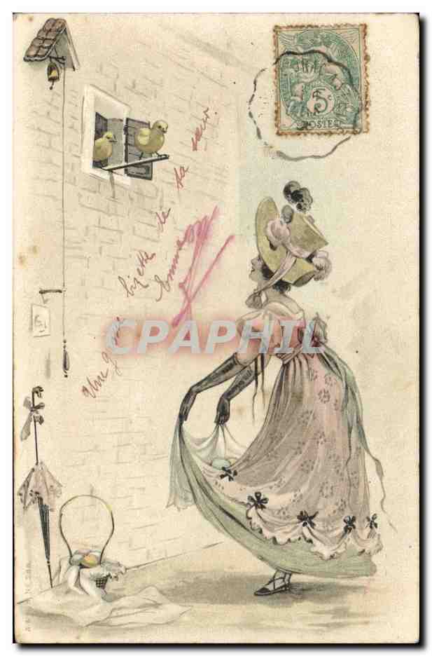 CPA Fantaisie Illustrateur Femme Poussins