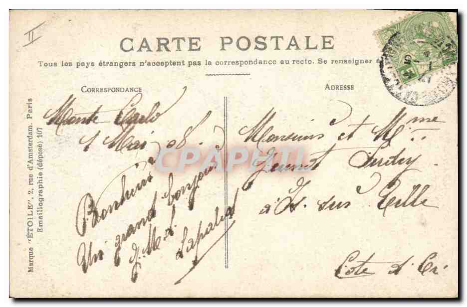 CPA Casino de Monte Carlo Salle des Trente et Quarante — Verso