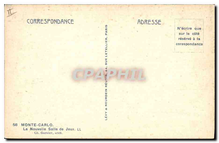 CPA Casino de Monte Carlo La nouvelle salle de jeux — Verso