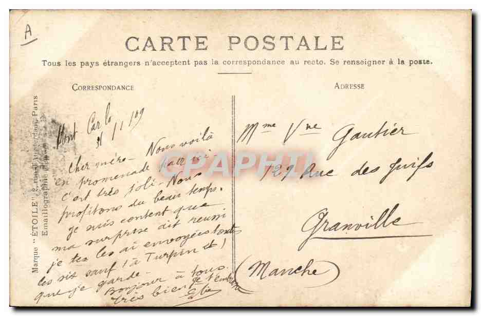 CPA Casino de Monte Carlo Salle Schmidt — Verso