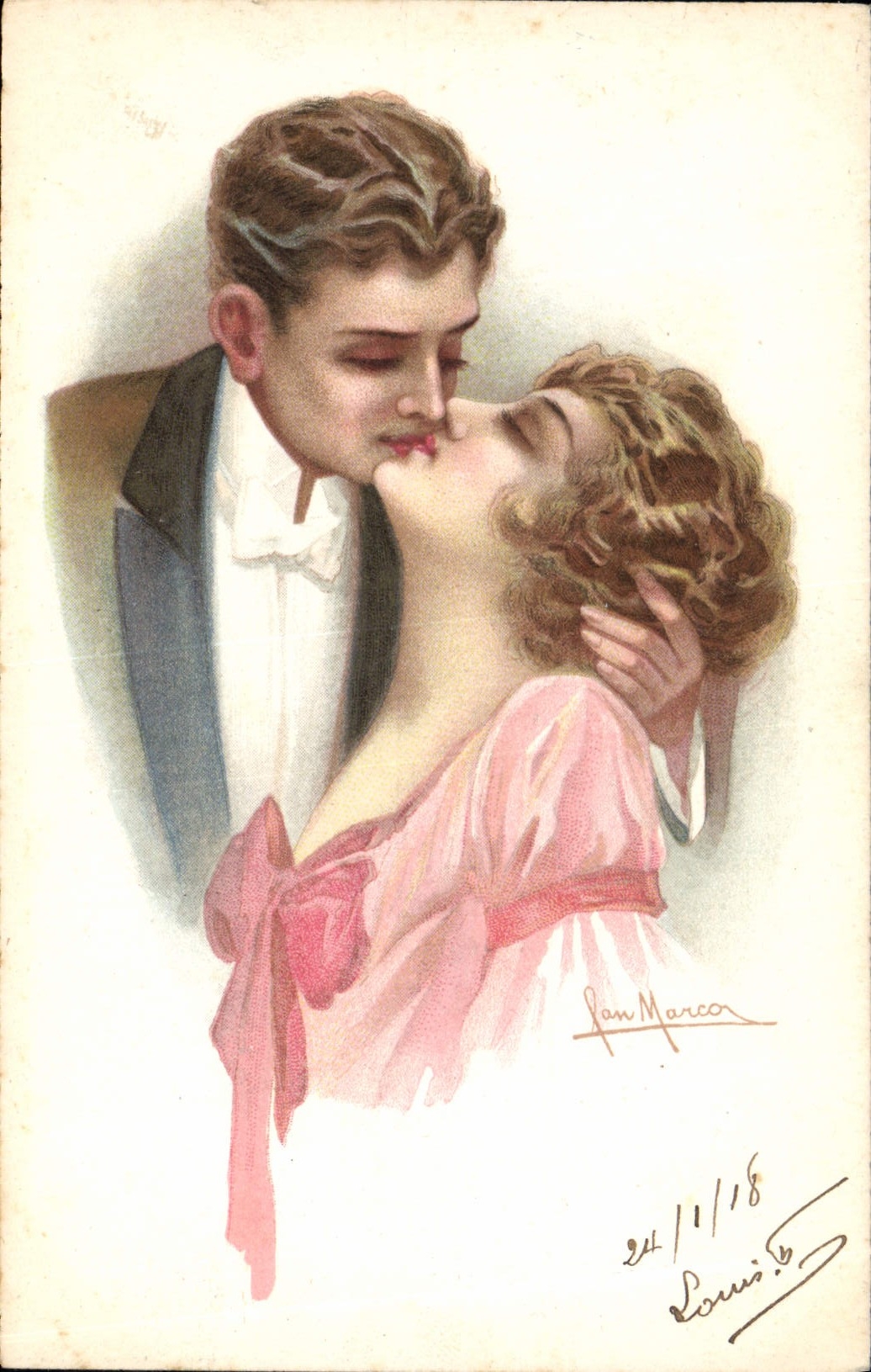 Un couple enlacé — illustration signée 'Lan Marca' — éditeur Milan, n°3318-5