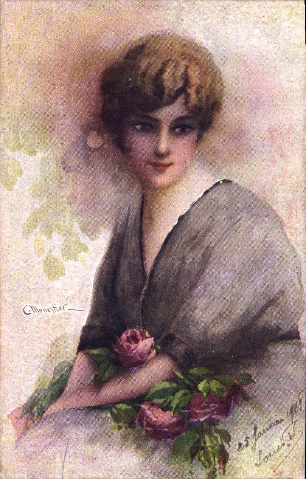 CPA Fantaisie Illustrateur Monestier Femme