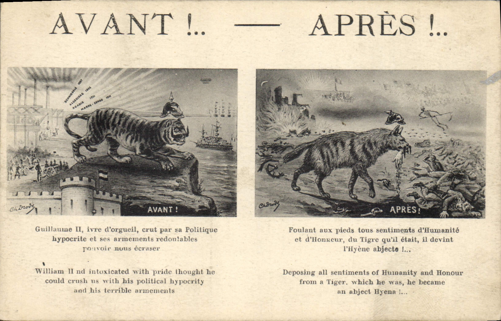 CPA Militaria Avant Apres Tigre Guillaume 