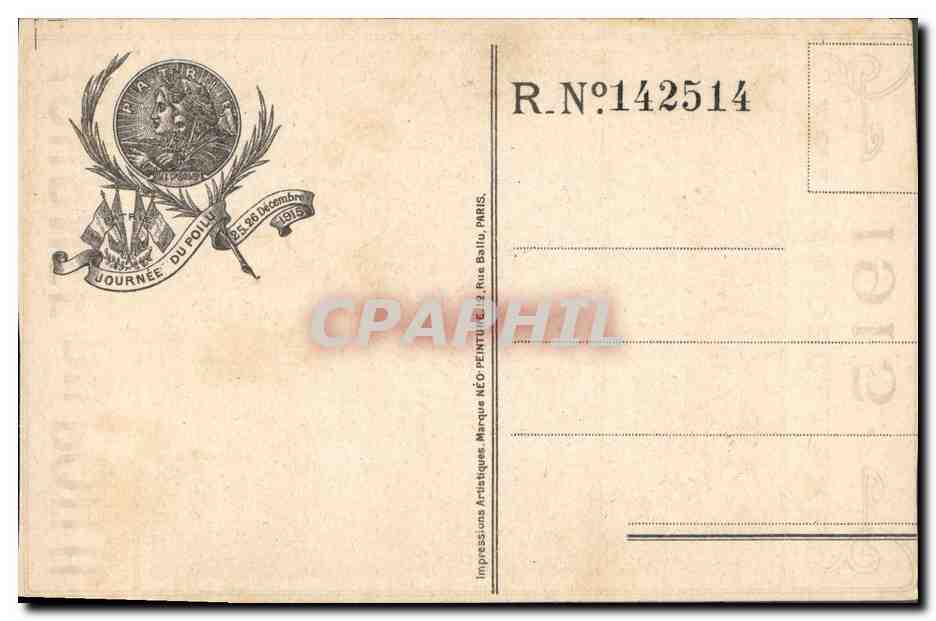 CPA Militaria Journee du poilu 25 et 26 decembre 1915  — Verso
