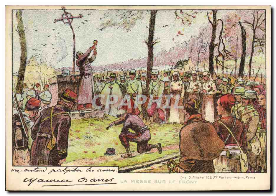 CPA Militaria La messe sur le front Infirmiere 
