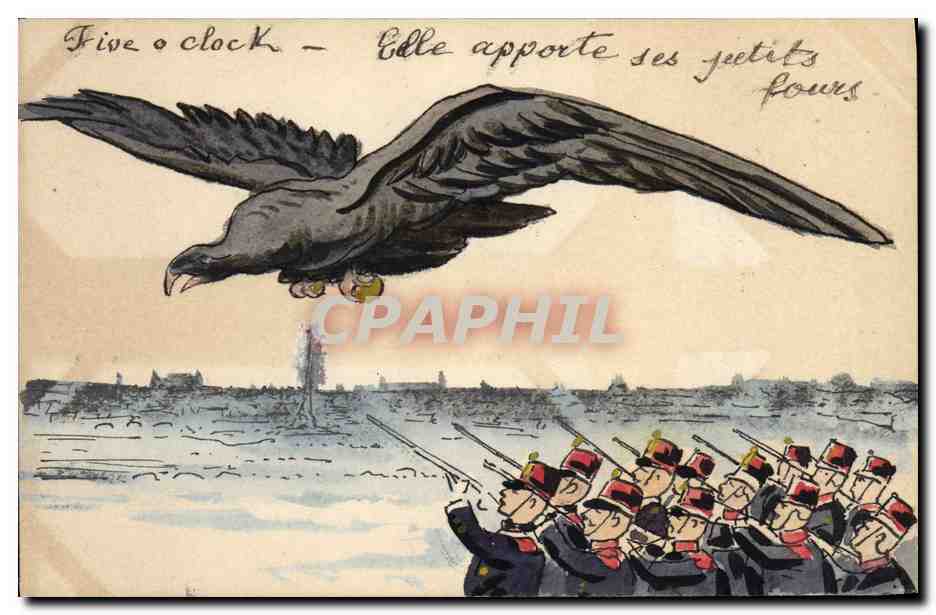 CPA Militaria Five o clock aigle (peint a la main) 