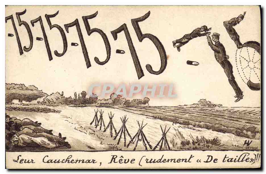 CPA Militaria Leur cauchemar Reve Rendement de taille 