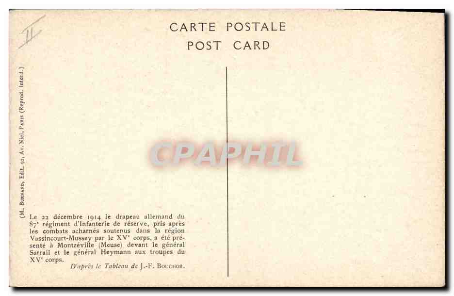 CPA Militaria 87eme regiment d'infanterie Vassincourt Mussey  — Verso
