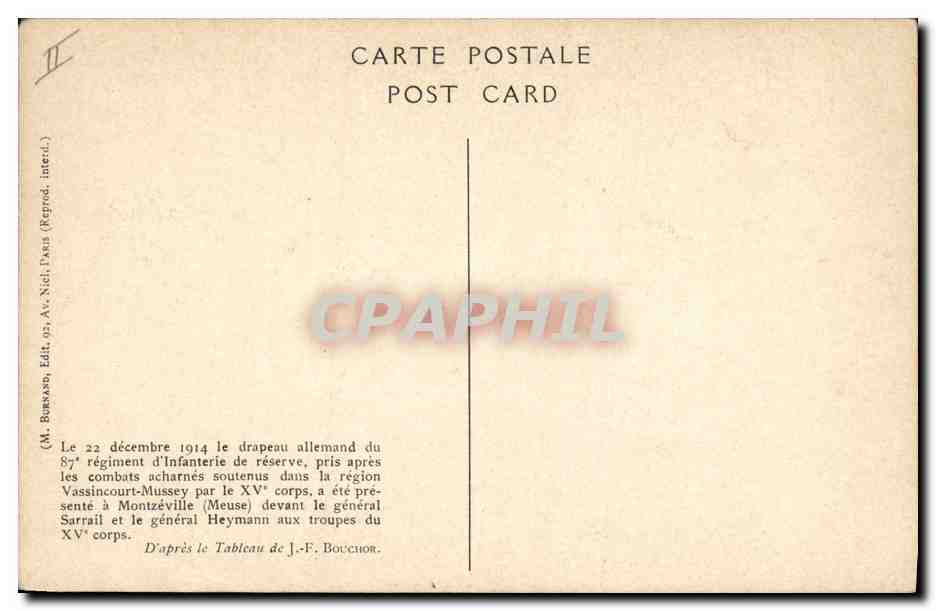 CPA Militaria 87eme regiment d'infanterie Vassincourt Mussey  — Verso