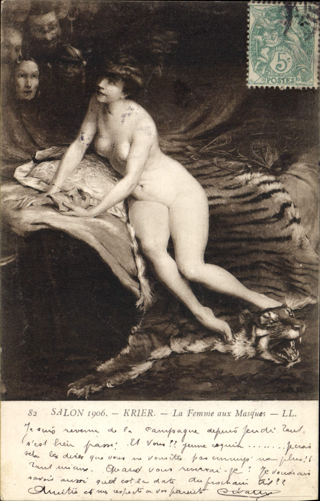 CPA Salon 1906 la femme aux masques Tigre 