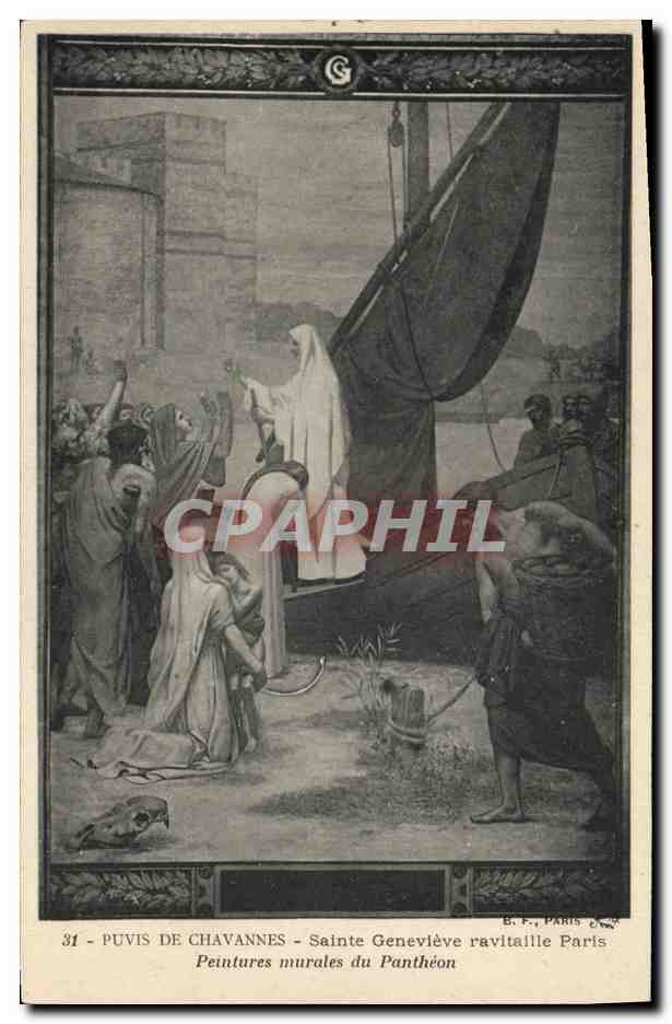 CPA Puvis de Chavannes Sainte Genevieve ravitaille Paris Peintures murales du Pantheon 