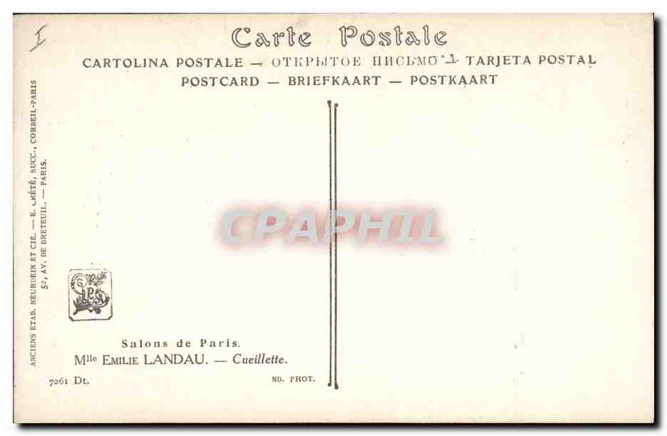 CPA Salons de Paris Mlle Emilie Landau Cueillette  — Rückseite