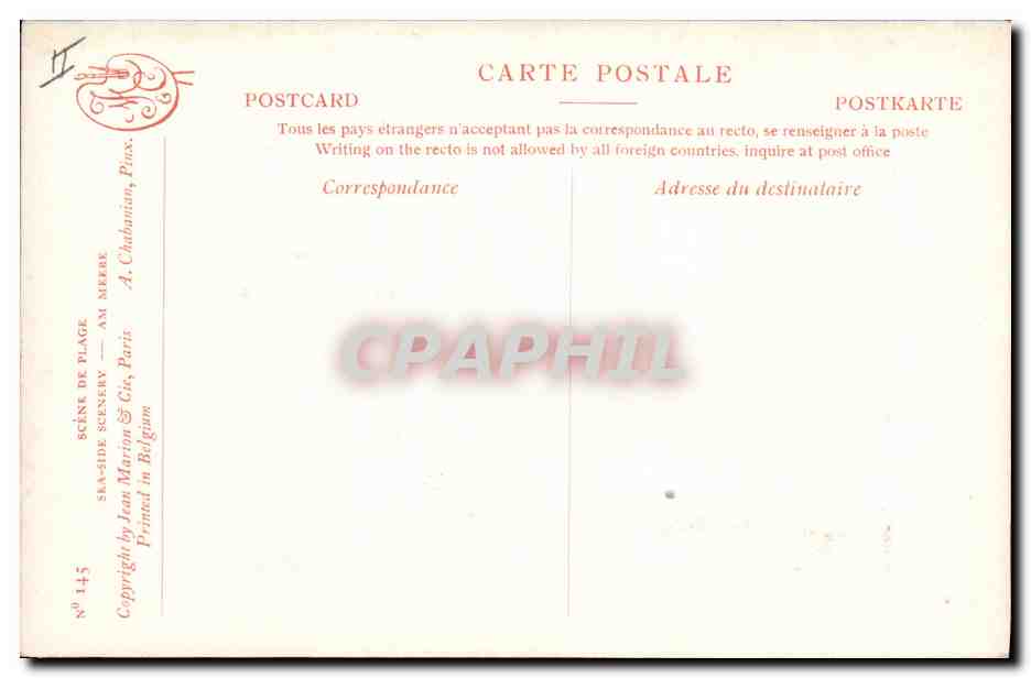 CPA Scene de plage Chabanian  — Verso