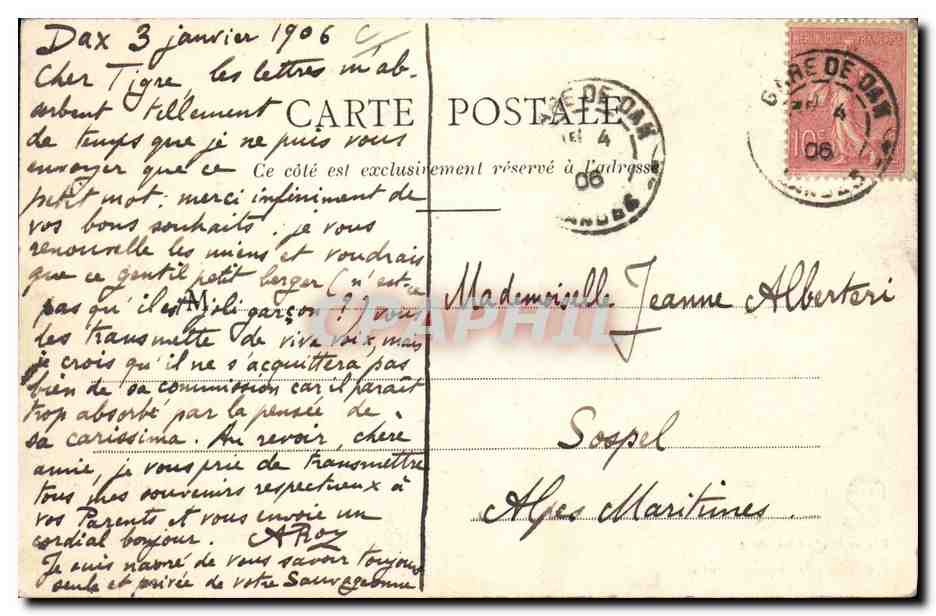 CPA Folklore Berger landais tricotant Moutons — Verso