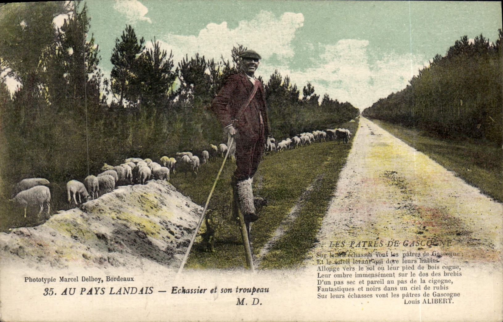 CPA Folklore Au Pays landais Echassier et son troupeau Moutons