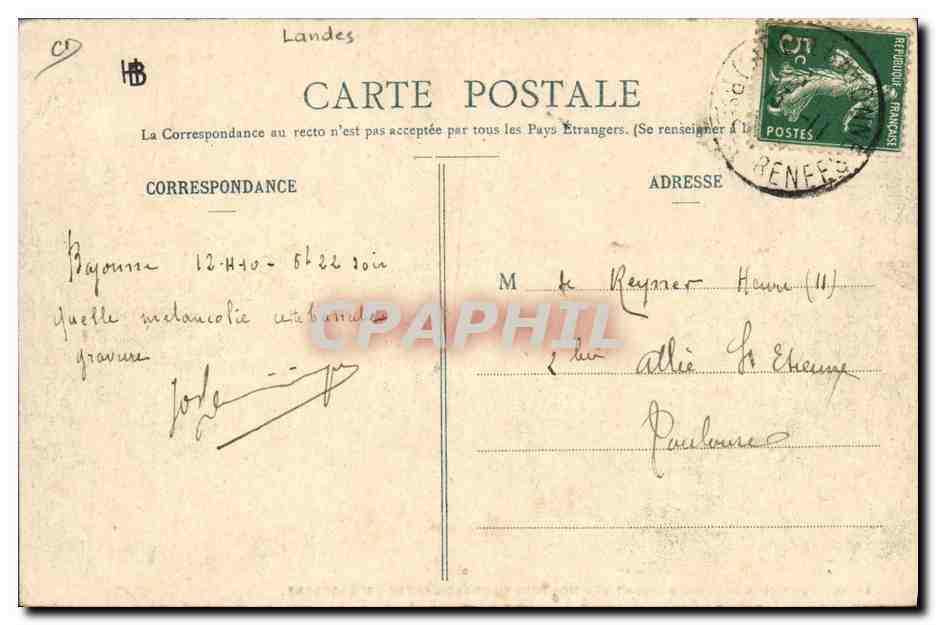 Échassier landais gardant ses moutons dans les Landes de Gascogne — Zibourne, éditeur Phinemeux, n° 7266 — Verso