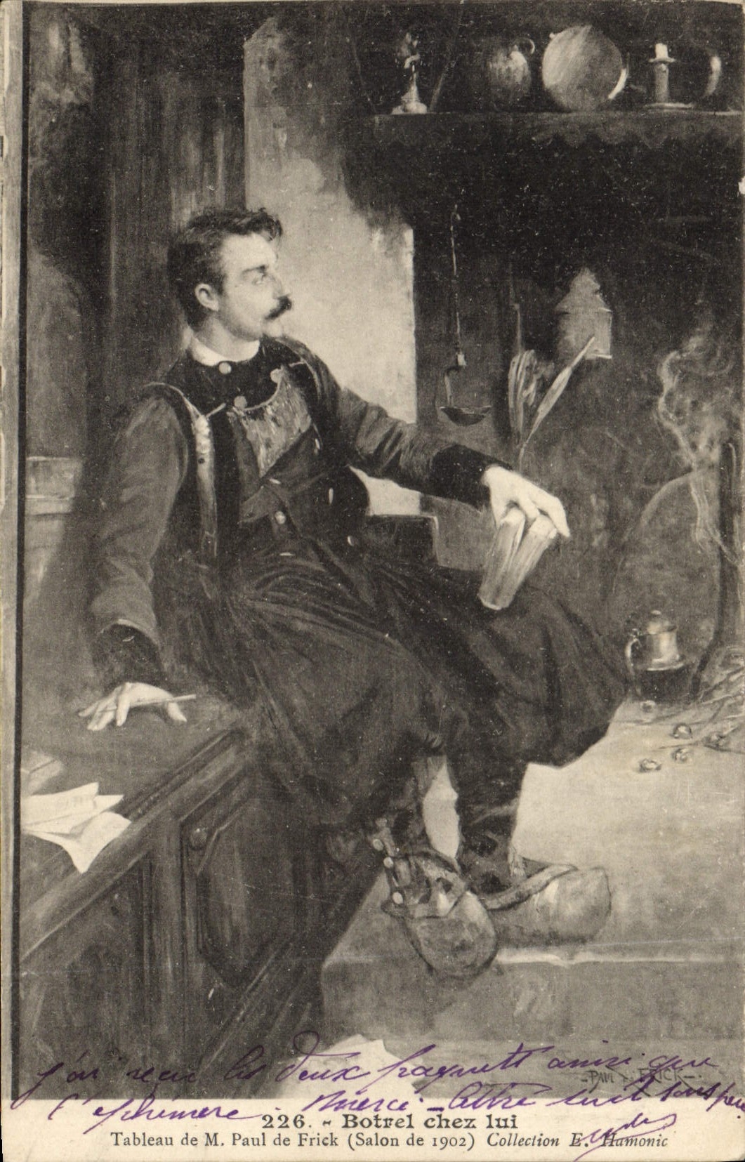 Botrel chez lui — Tableau de M. Paul de Frick (Salon de 1902) — Éditeur Théodore Botrel