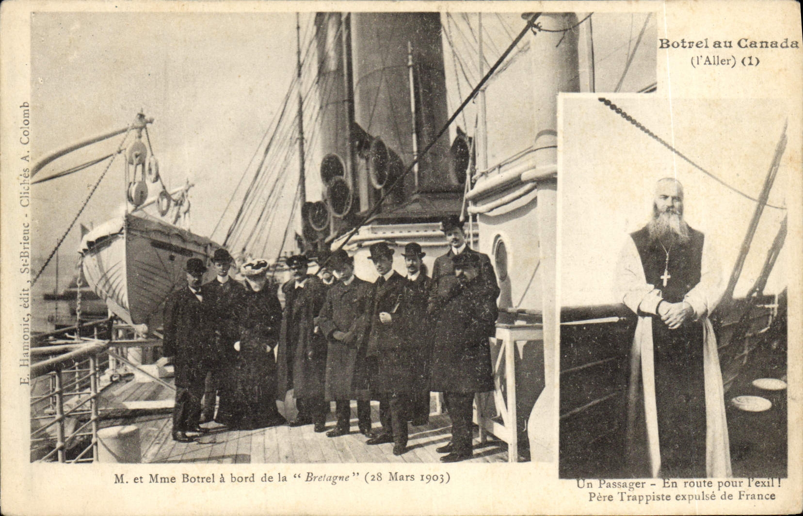 CPA Folklore Botrel au Canada Bretagne Bateau Un passager 28 mars 1903 
