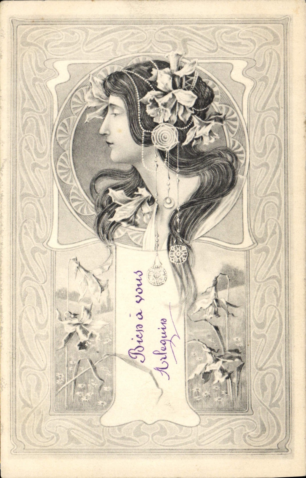 Jeune femme à la fleur — Art nouveau — E. S. W. Série 253