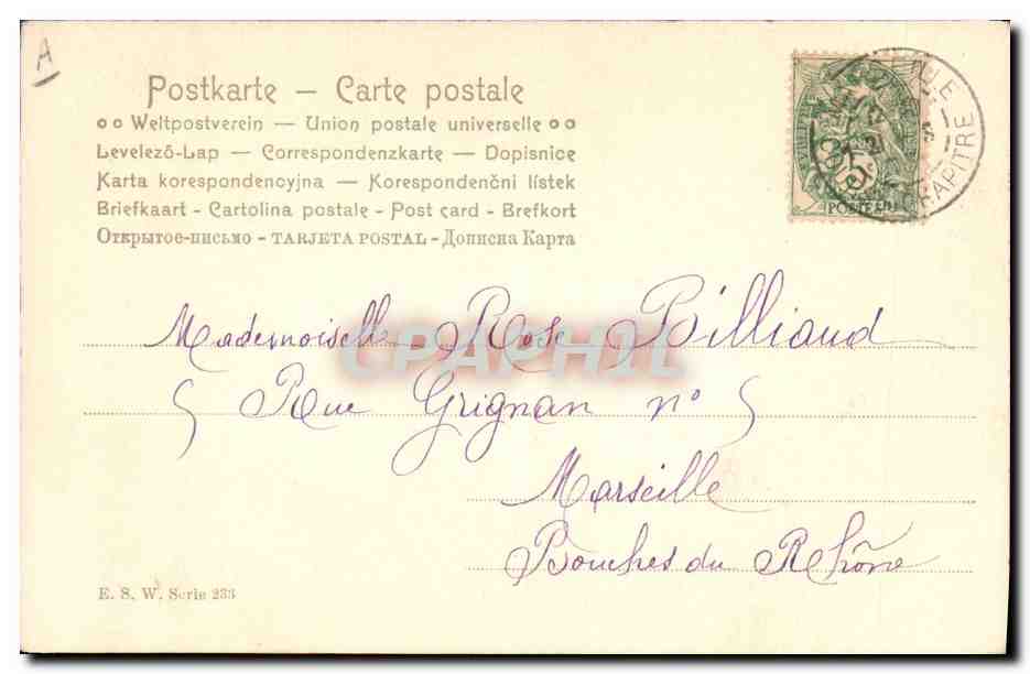 Jeune femme à la fleur — Art nouveau — E. S. W. Série 253 — Verso