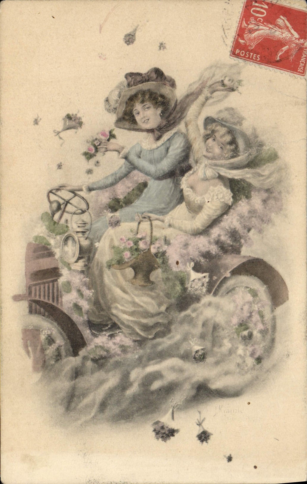Deux jeunes femmes dans une voiture — éditeur B. K. W. I. 332-6