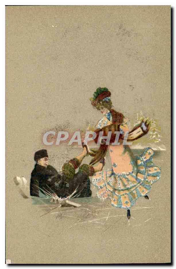 CPA Fantaisie Femme Patins a glace