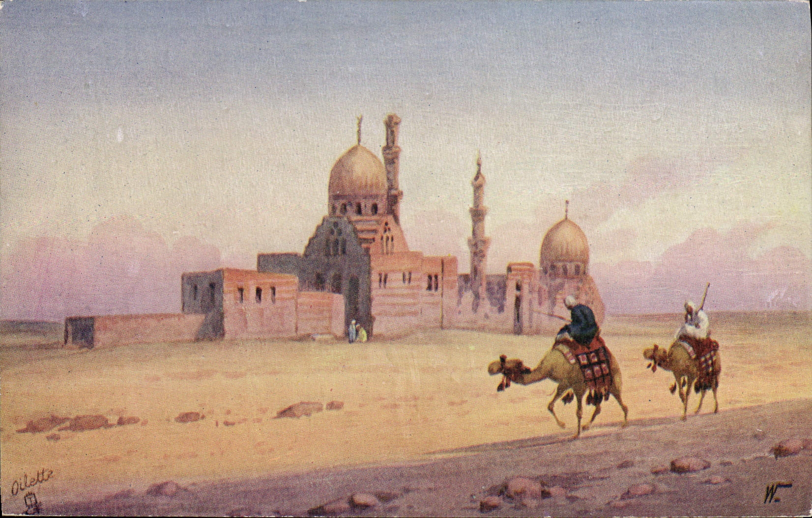 Tombeaux des Mamelouks, Le Caire — peinture originale de V.S. Oilette — édition Tuck & Sons