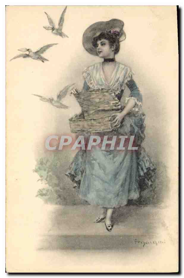 Femme avec un panier de pigeons — illustration — Théo Stroeder, série 380