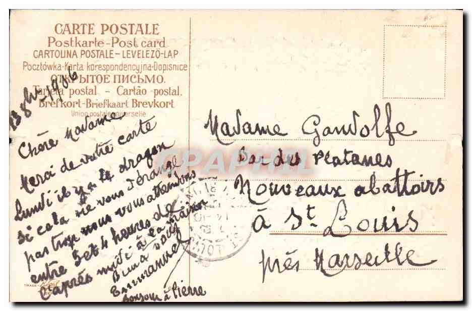 CPA Fantaisie Fleurs Colombe Automobile — Verso