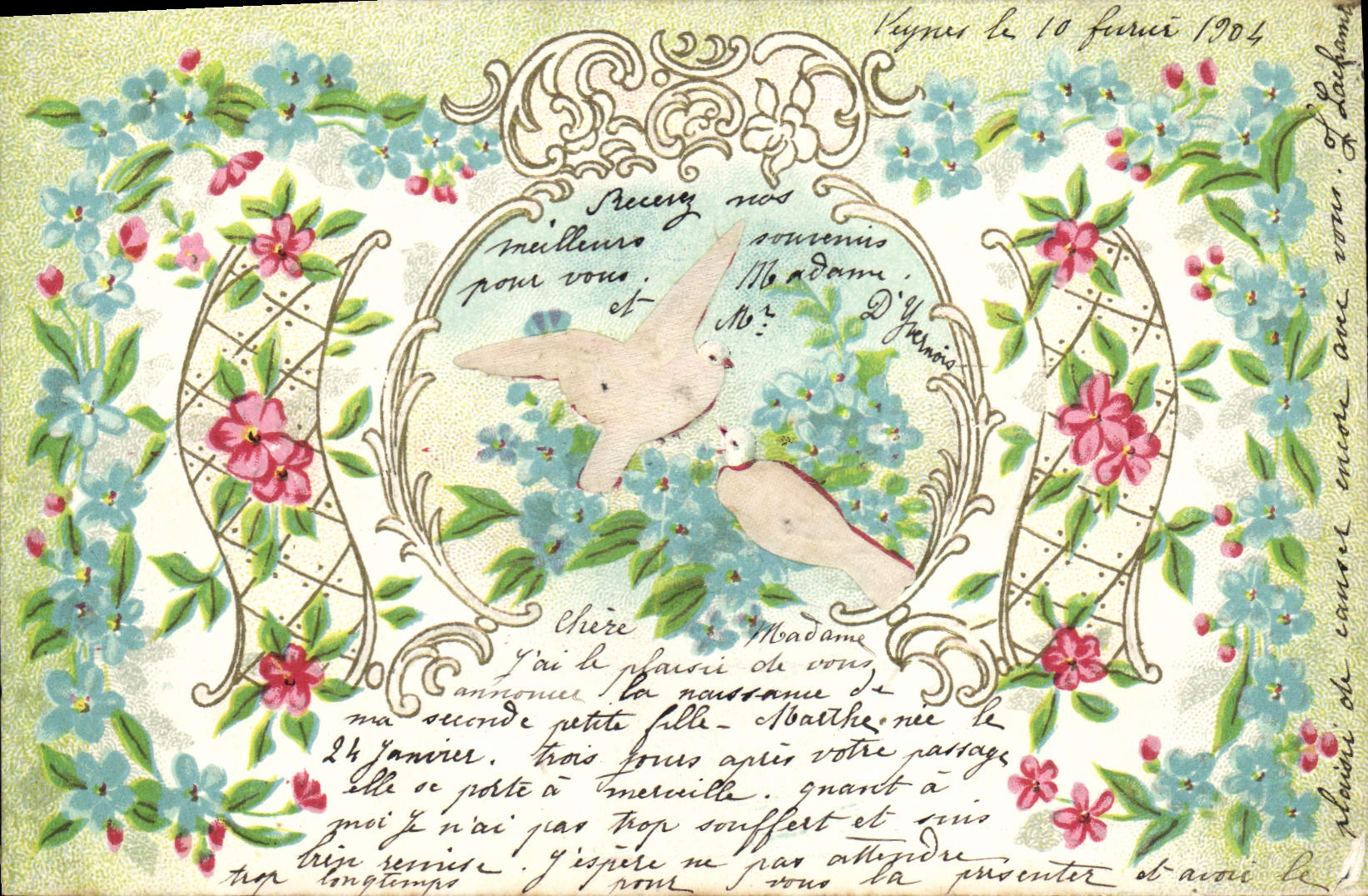 CPA Fantaisie Fleurs Colombe