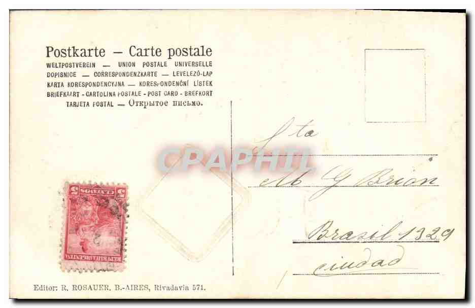 Félicitations pour l'An Nouveau — 1906 — Éditeur R. ROSAUER, B.-AIRES, série 571 — Rückseite