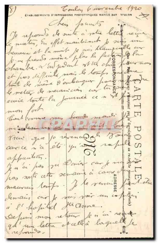 CPA Toulon Les joutes Procencales — Rückseite