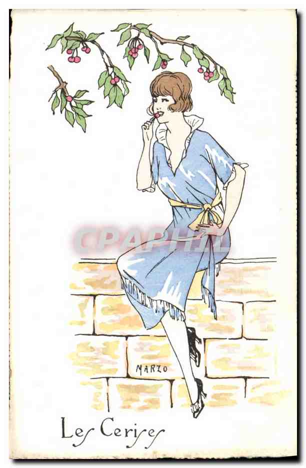 CPA Fantaisie Illustrateur Marzo Femme Les cerises