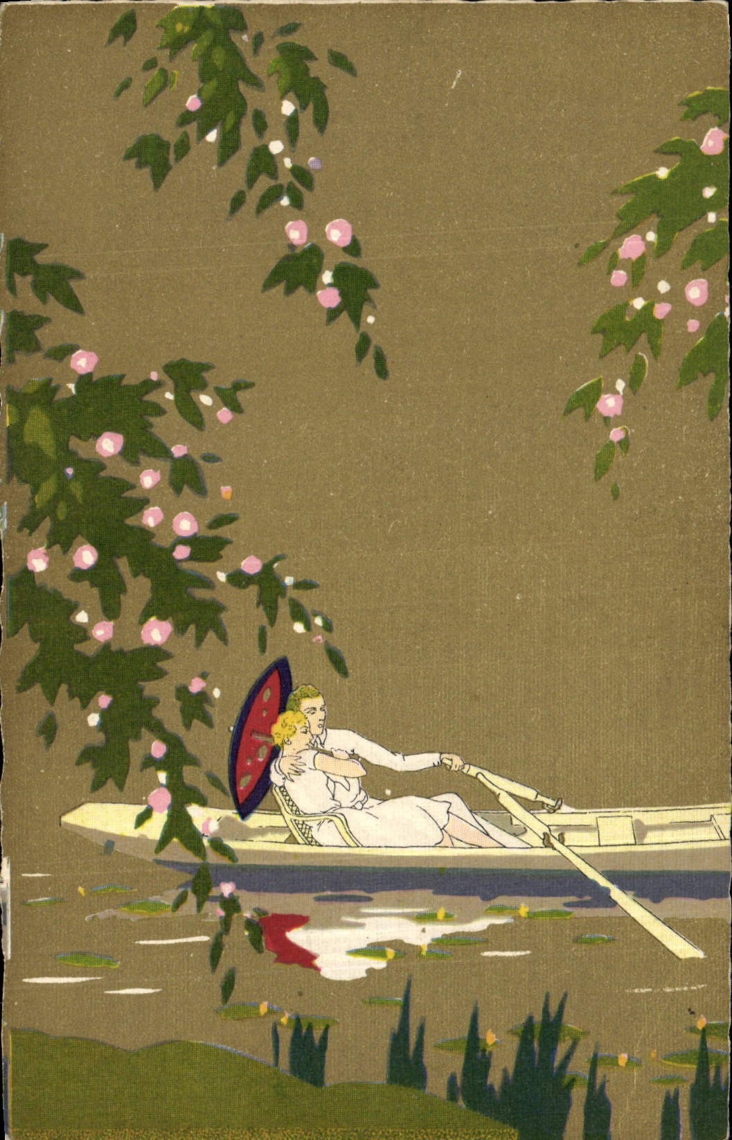 CPA Fantaisie Illustrateur Meschini Femme en barque
