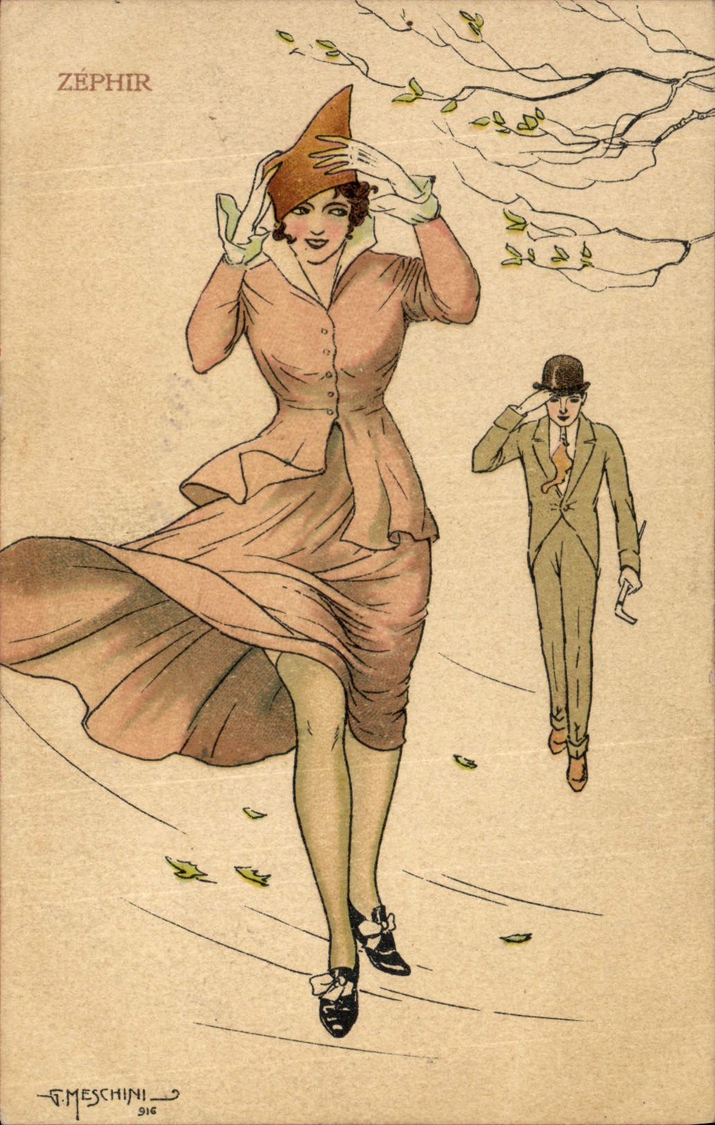 CPA Fantaisie Illustrateur Meschini Femme ZEphir 