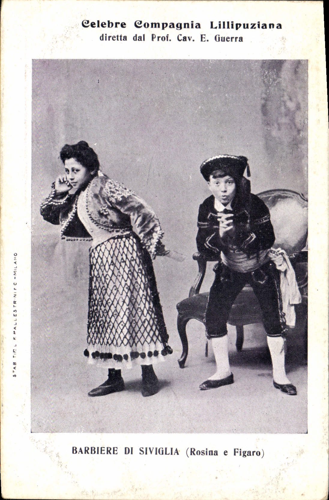 Barbiere di Siviglia — Rosina et Figaro — Compagnia Lillipuziana dirigée par le Prof. Cav. E. Guerra — Stab. Tip. F. Pallestrini, Milan