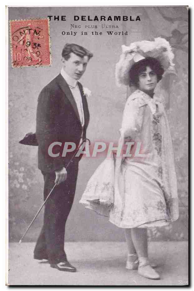 Couple en tenue de soirée — éditeur THE DELARAMBLA, série 'Nec plus Ultra' — timbre postal français 10c de 1935